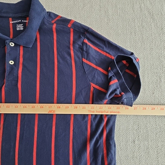 American Eagle Polo Shirt Men's XXL Classic Fit Blue & Red Striped Short Sleeve - Picture 3 of 16